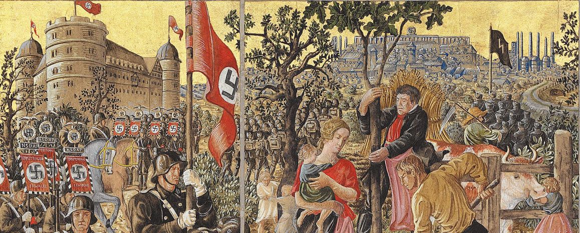 Hans Lohbeck_ Entwurf eines Triptychons für die Wewelsburg_Ausschnitt Wewelsburg und Nürnberger Reichsparteitagsgelände